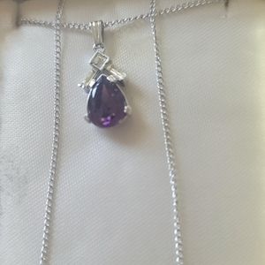 Vintage Trifari Silver Necklace with Amethyst Stone NWOT